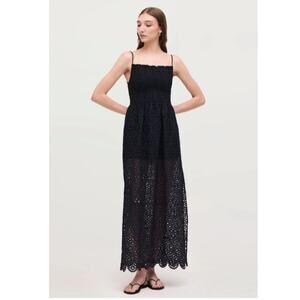 HILL HOUSE Isabel Nap Midi Dress in Black Scallop Lace Size XL